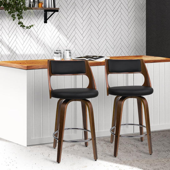 Buy Artiss 2x Bar Stools Swivel Leather Chair 76cm discounted | Products On Sale Australia