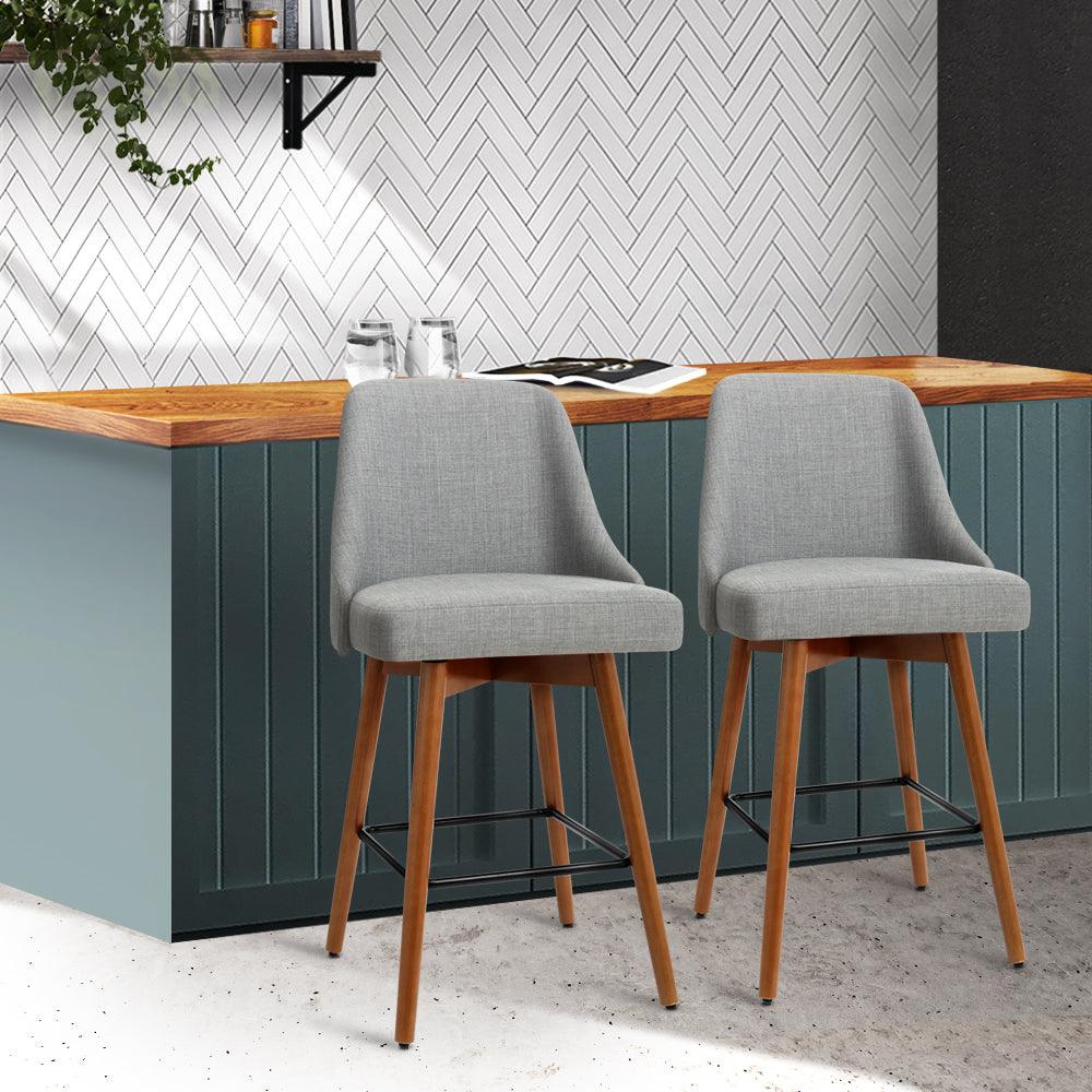 Buy Artiss 2x Bar Stools Swivel Seat Wooden Grey discounted | Products On Sale Australia