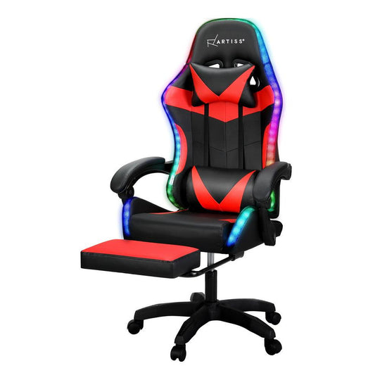 Buy Artiss 6 Point Massage Gaming Office Chair 7 LED Footrest Red discounted | Products On Sale Australia