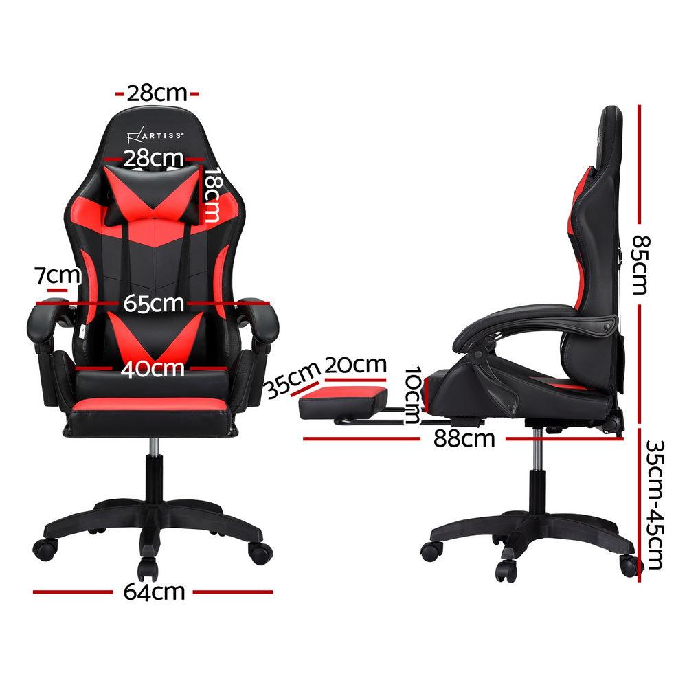 Buy Artiss 6 Point Massage Gaming Office Chair 7 LED Footrest Red discounted | Products On Sale Australia