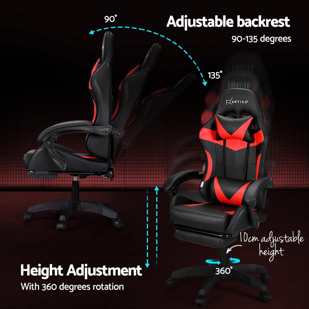 Buy Artiss 6 Point Massage Gaming Office Chair 7 LED Footrest Red discounted | Products On Sale Australia