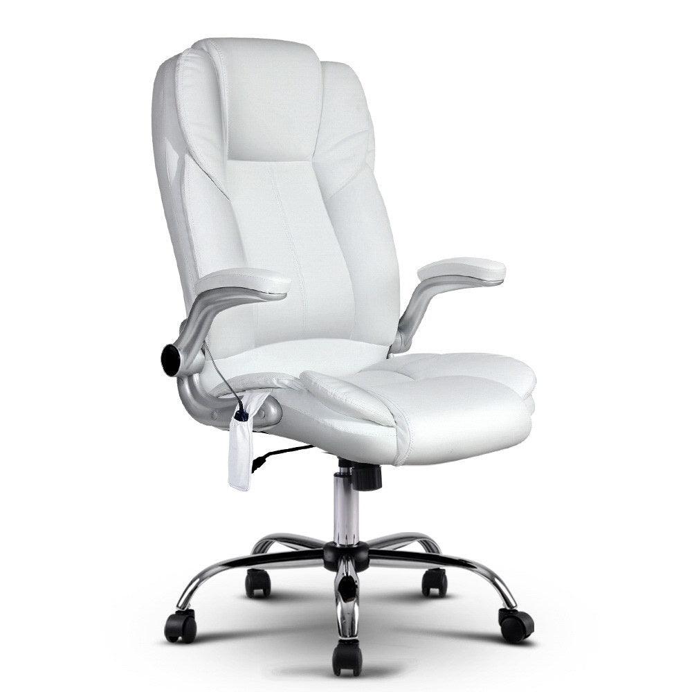 Buy Artiss 8 Point Massage Office Chair PU Leather White discounted | Products On Sale Australia