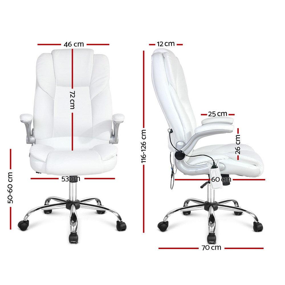 Buy Artiss 8 Point Massage Office Chair PU Leather White discounted | Products On Sale Australia