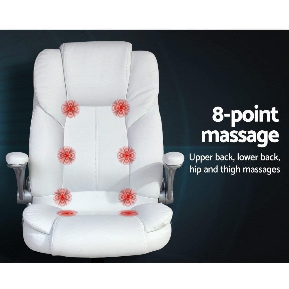 Buy Artiss 8 Point Massage Office Chair PU Leather White discounted | Products On Sale Australia