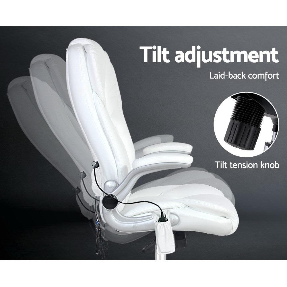 Buy Artiss 8 Point Massage Office Chair PU Leather White discounted | Products On Sale Australia