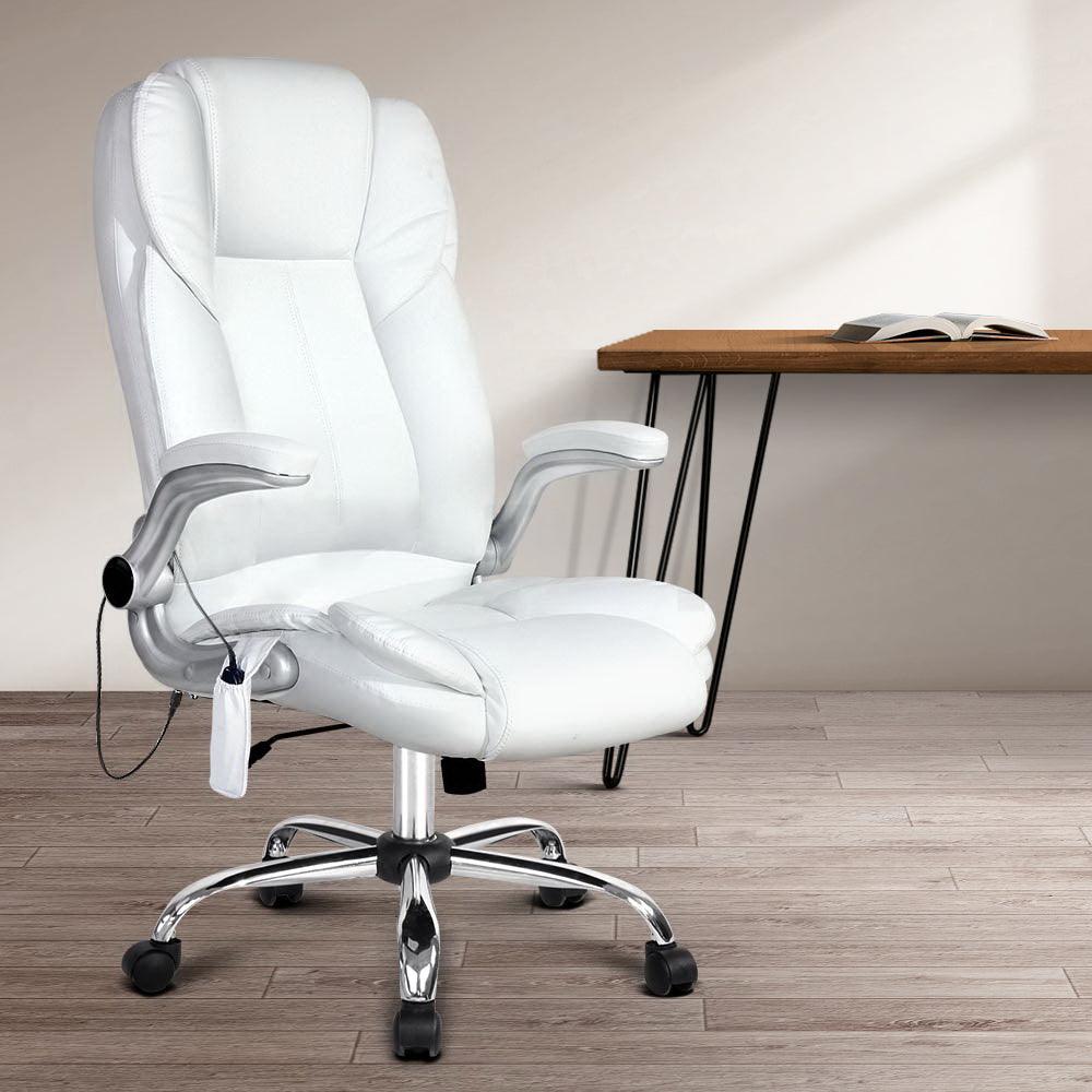 Buy Artiss 8 Point Massage Office Chair PU Leather White discounted | Products On Sale Australia