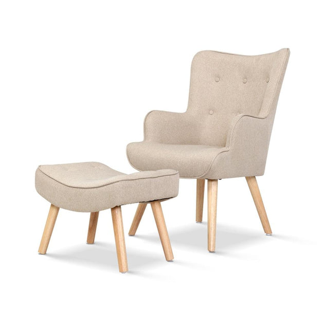Artiss Armchair Set with Ottoman Beige Lansar Products On Sale Australia | Furniture > Bar Stools & Chairs Category
