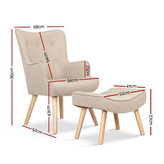 Artiss Armchair Set with Ottoman Beige Lansar Products On Sale Australia | Furniture > Bar Stools & Chairs Category