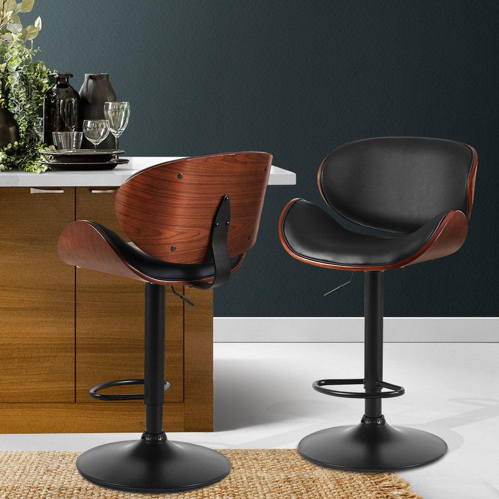 Buy Artiss Bar Stools Kitchen Leather Barstools Swivel Gas Lift Chairs Black x2 discounted | Products On Sale Australia