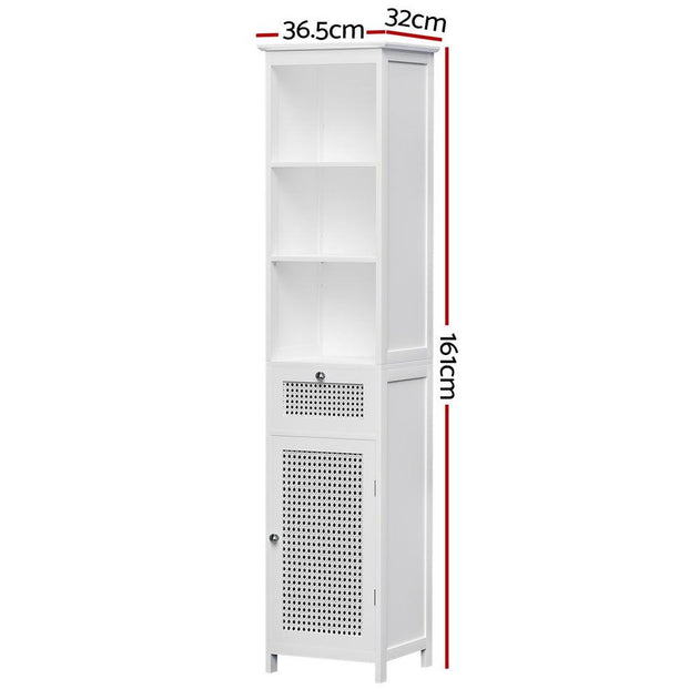 Buy Artiss Bathroom Cabinet Storage 161cm White Rattan Tallboy Toilet Cupboard discounted | Products On Sale Australia