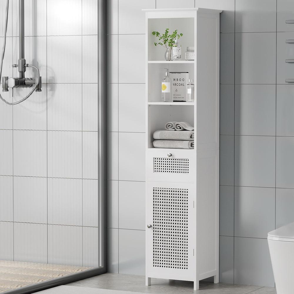 Buy Artiss Bathroom Cabinet Storage 161cm White Rattan Tallboy Toilet Cupboard discounted | Products On Sale Australia