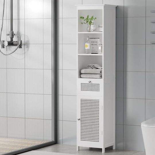 Buy Artiss Bathroom Cabinet Storage 161cm White Rattan Tallboy Toilet Cupboard discounted | Products On Sale Australia