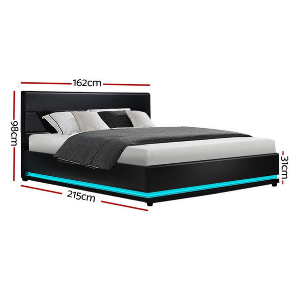 Buy Artiss Bed Frame Queen Size LED Gas Lift Black LUMI | Products On Sale Australia