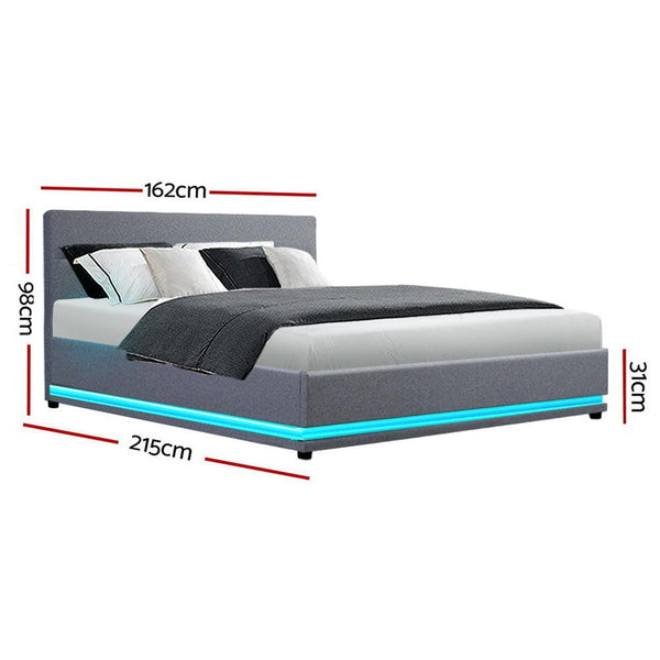 Artiss Bed Frame Queen Size LED Gas Lift Grey LUMI Products On Sale Australia | Furniture > Bedroom Category