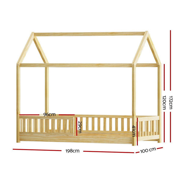 Buy Artiss Bed Frame Wooden Kids House Frame Oak ROCK | Products On Sale Australia