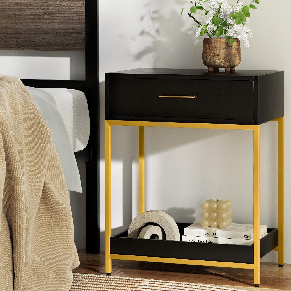 Buy Artiss Bedside Table Drawers Side Table Shelf Storage Nightstand Black MASON discounted | Products On Sale Australia