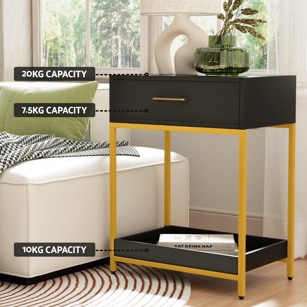 Buy Artiss Bedside Table Drawers Side Table Shelf Storage Nightstand Black MASON discounted | Products On Sale Australia