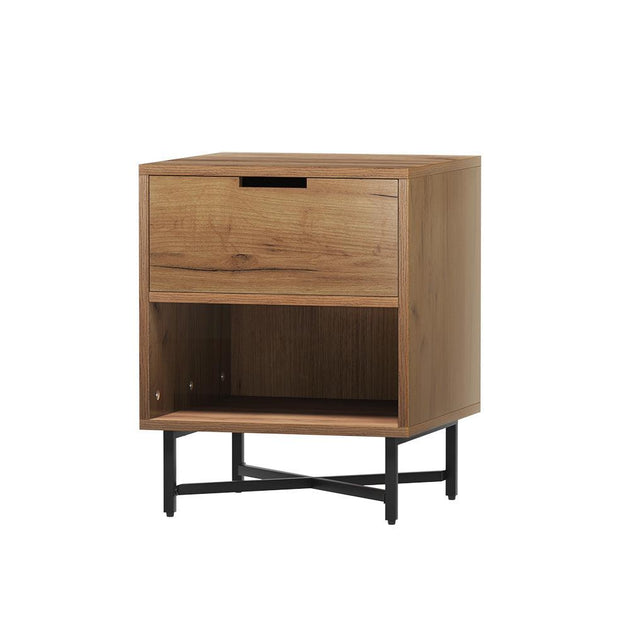 Buy Artiss Bedside Table Drawers Side Table Shelf Storage Nightstand Rust Oak KRAVU discounted | Products On Sale Australia