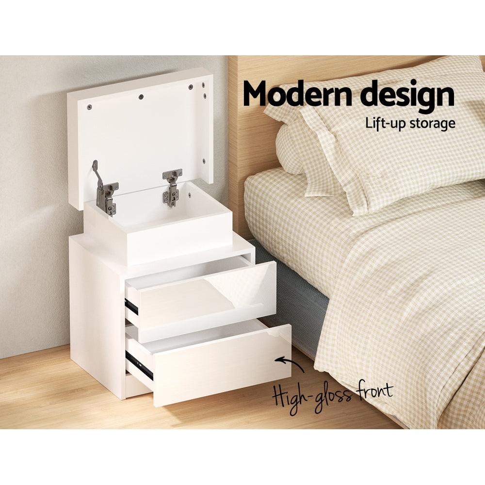 Buy Artiss Bedside Table LED 2 Drawers Lift-up Storage - COLEY White discounted | Products On Sale Australia