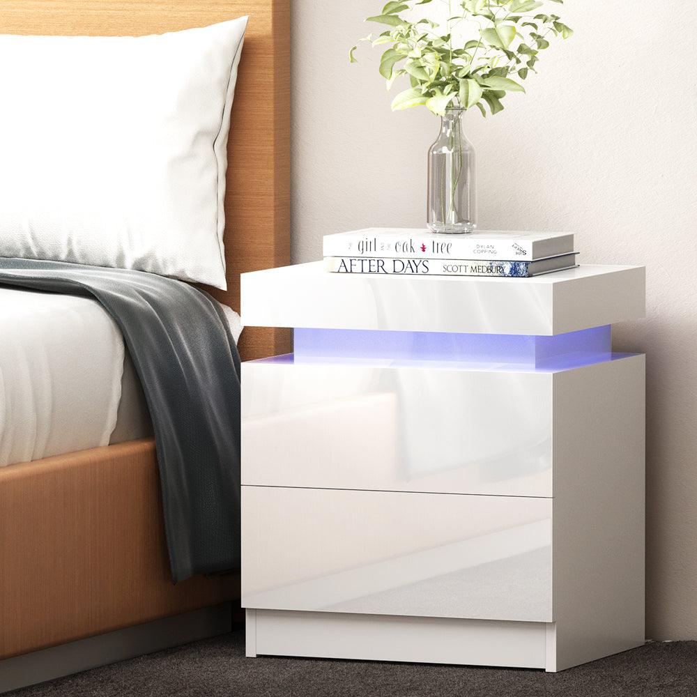 Buy Artiss Bedside Table LED 2 Drawers Lift-up Storage - COLEY White discounted | Products On Sale Australia