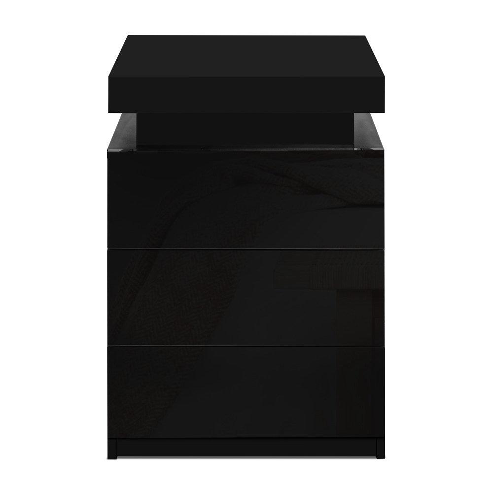 Artiss Bedside Table LED 3 Drawers - COLEY Black Products On Sale Australia | Furniture > Bedroom Category