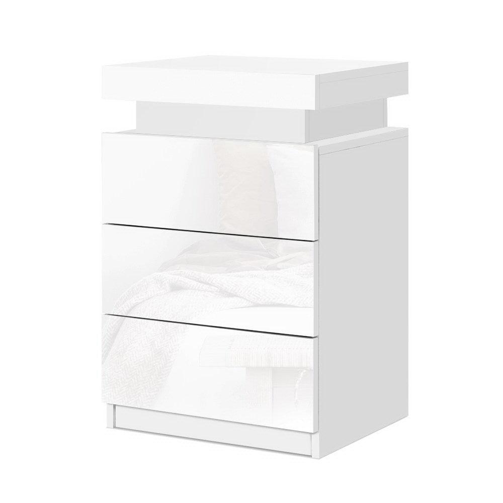 Artiss Bedside Table LED 3 Drawers - COLEY White Products On Sale Australia | Furniture > Bedroom Category