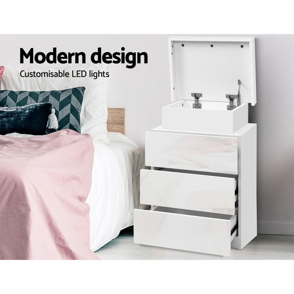 Artiss Bedside Table LED 3 Drawers - COLEY White Products On Sale Australia | Furniture > Bedroom Category