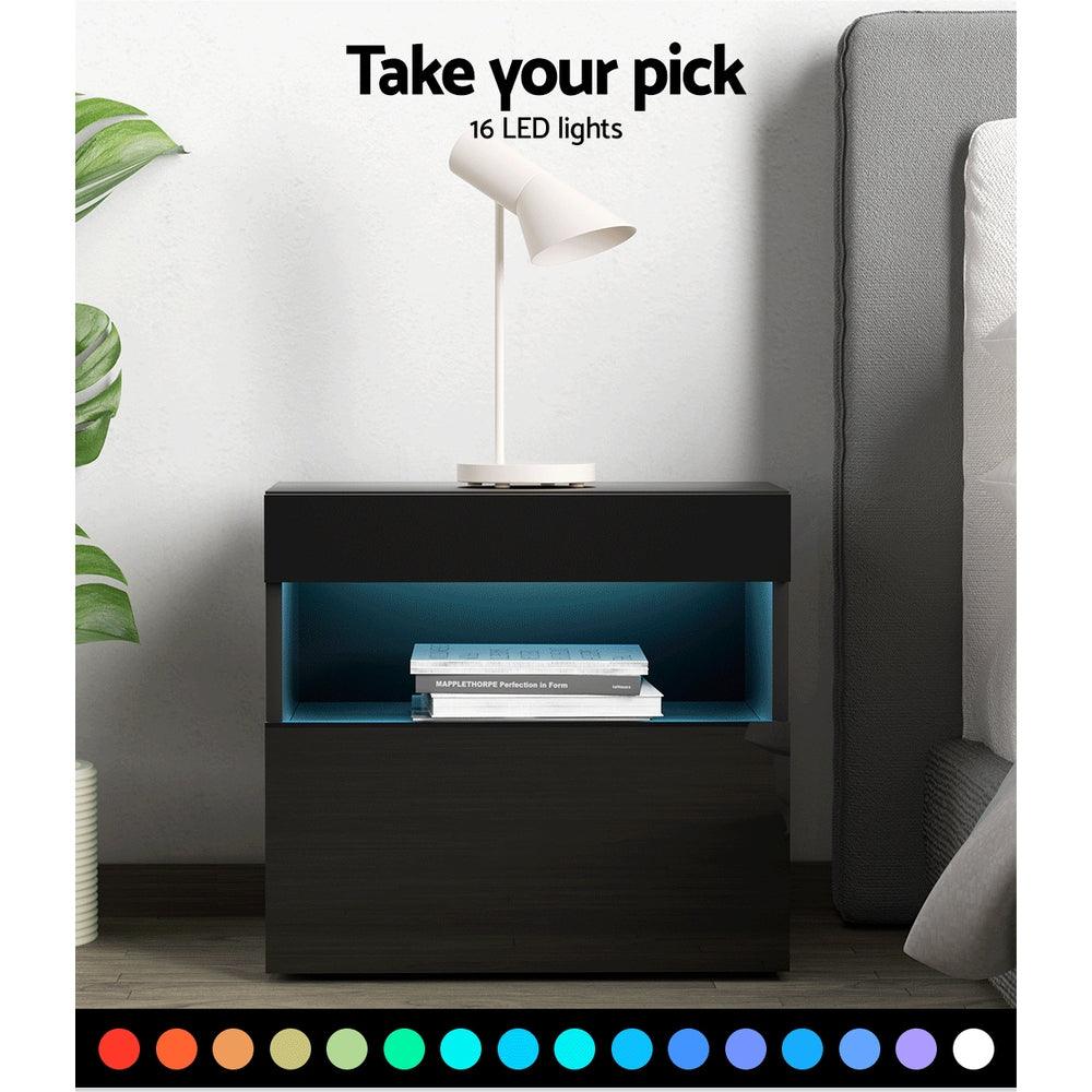 Buy Artiss Bedside Table LED - HERES Black discounted | Products On Sale Australia