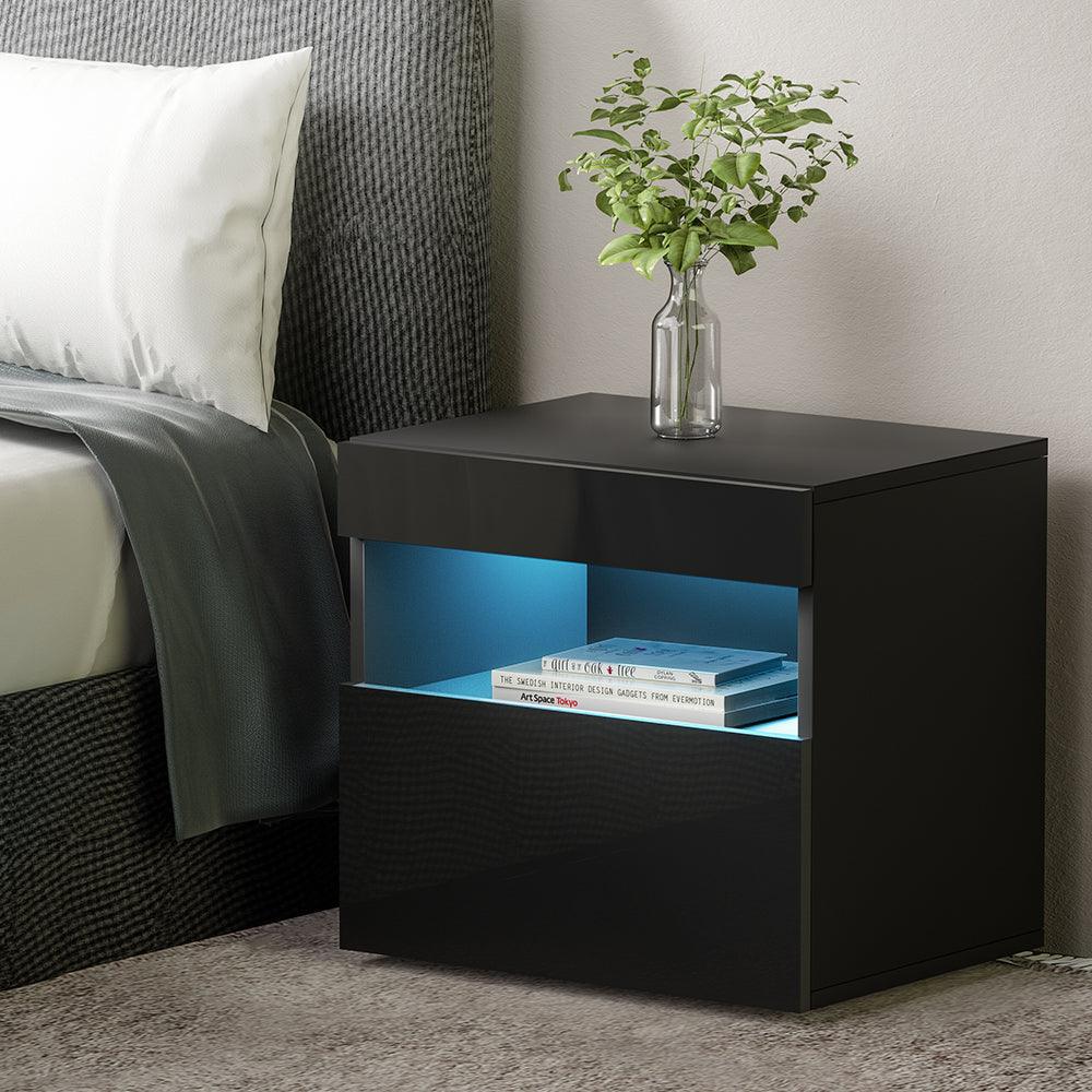 Buy Artiss Bedside Table LED - HERES Black discounted | Products On Sale Australia