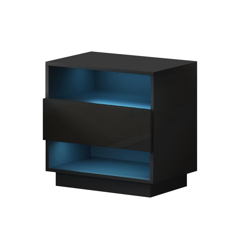 Buy Artiss Bedside Table LED with 2 Shelves - HANA Black discounted | Products On Sale Australia