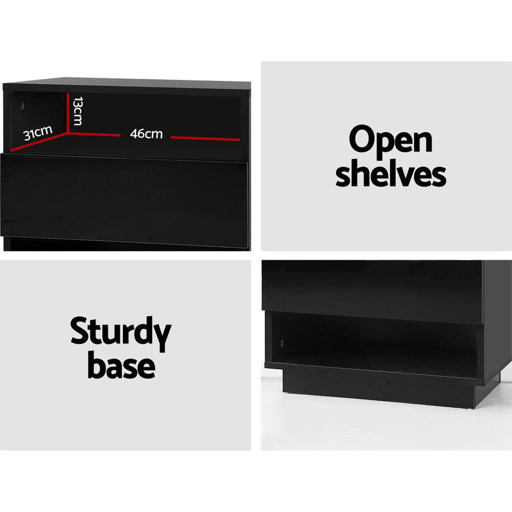 Buy Artiss Bedside Table LED with 2 Shelves - HANA Black discounted | Products On Sale Australia