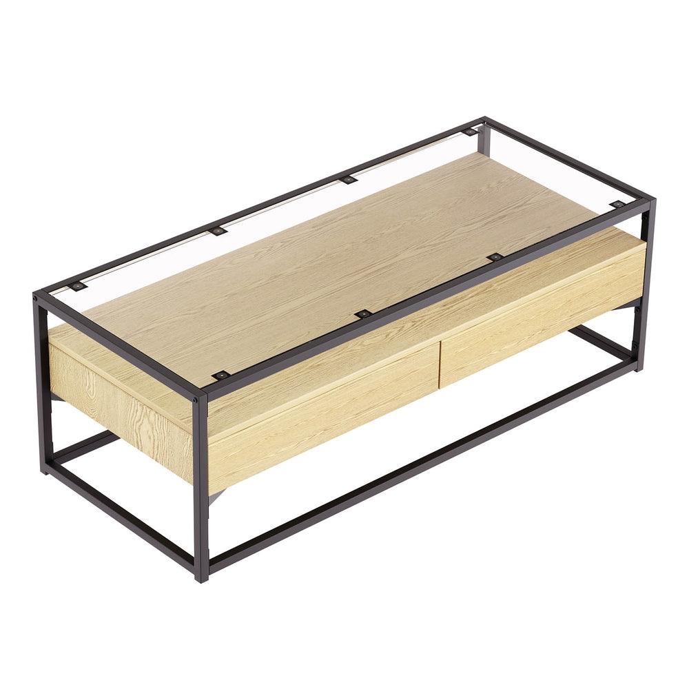 Buy Artiss Coffee Table 2 Drawers Glass Tabletop Pine discounted | Products On Sale Australia