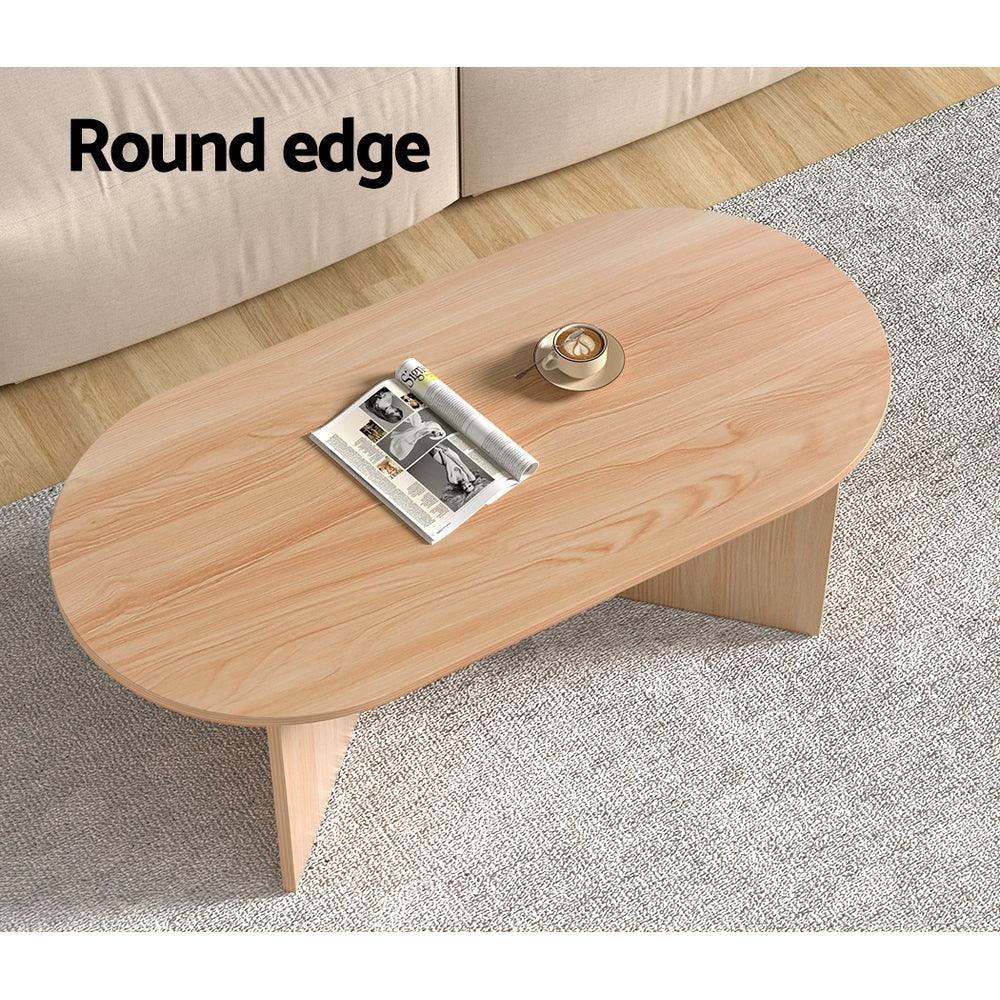 Buy Artiss Coffee Table Oval 110CM Pine Alva discounted | Products On Sale Australia