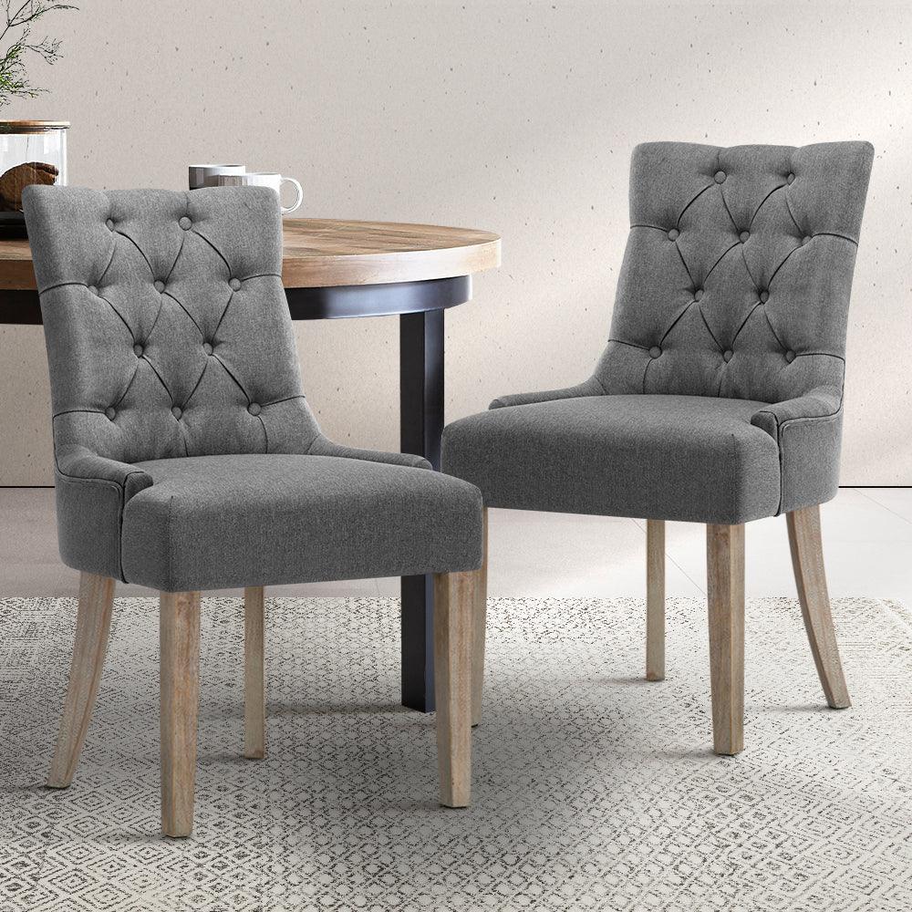 Buy Artiss Dining Chairs Set of 2 Linen French Provincial Grey discounted | Products On Sale Australia