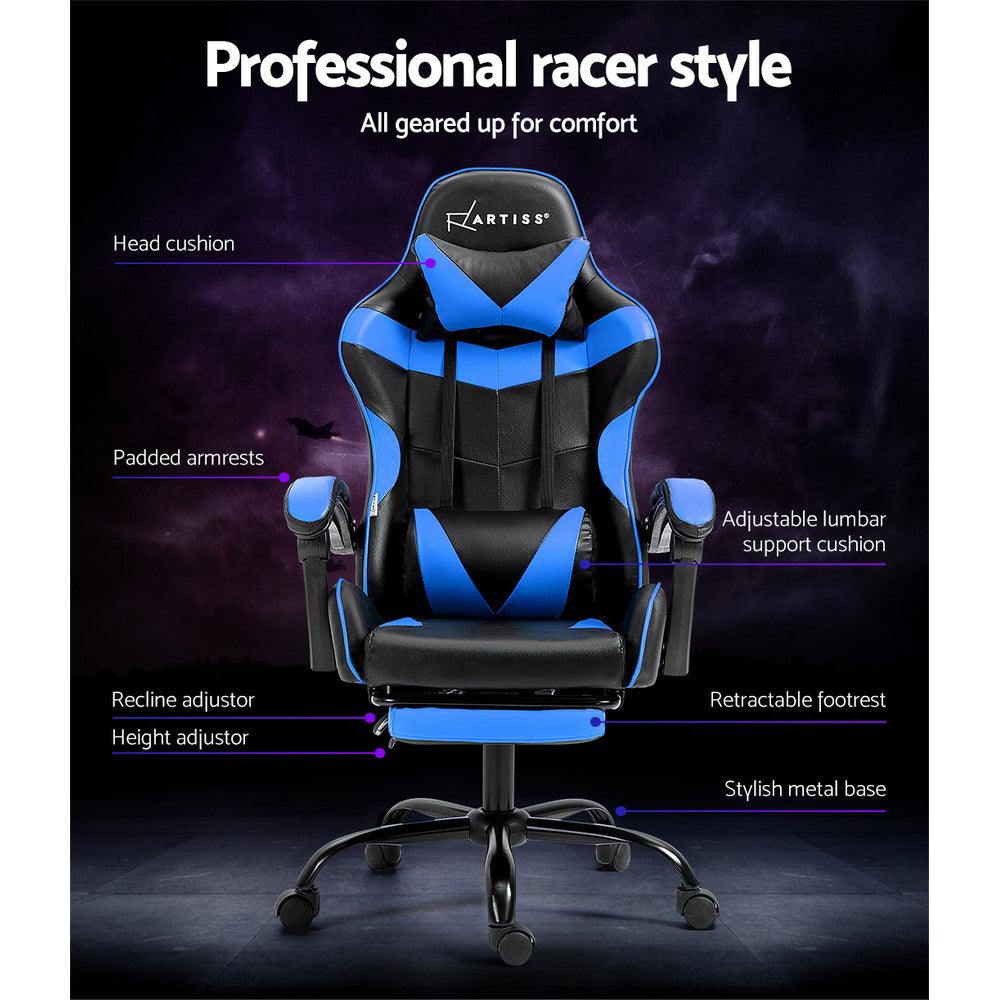 Buy Artiss Gaming Office Chair Recliner Footrest Blue discounted | Products On Sale Australia