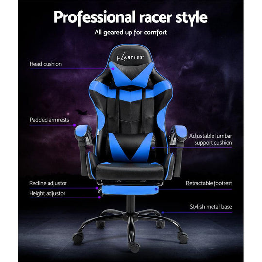 Buy Artiss Gaming Office Chair Recliner Footrest Blue discounted | Products On Sale Australia