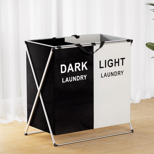 Buy Artiss Laundry Basket Hamper Large Foldable Washing Clothes Storage 2 Sections discounted | Products On Sale Australia