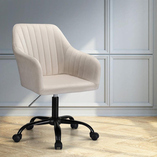 Buy Artiss Office Chair Velvet Seat Cream discounted | Products On Sale Australia