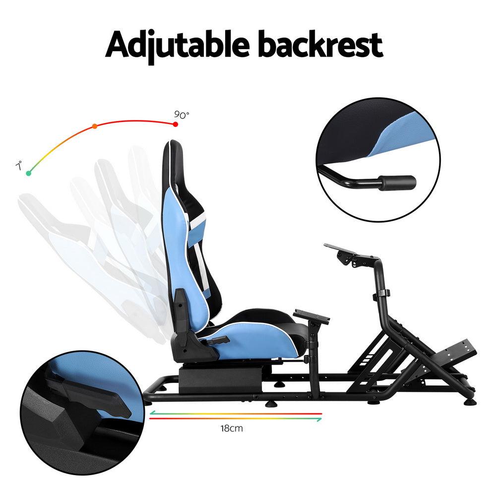 Buy Artiss Racing Simulator Cockpit Steering Wheel Gaming Chair Blue discounted | Products On Sale Australia