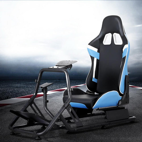 Buy Artiss Racing Simulator Cockpit Steering Wheel Gaming Chair Blue discounted | Products On Sale Australia