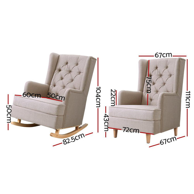 Buy Artiss Rocking Chair Armchair Linen Fabric Beige Gaia discounted | Products On Sale Australia