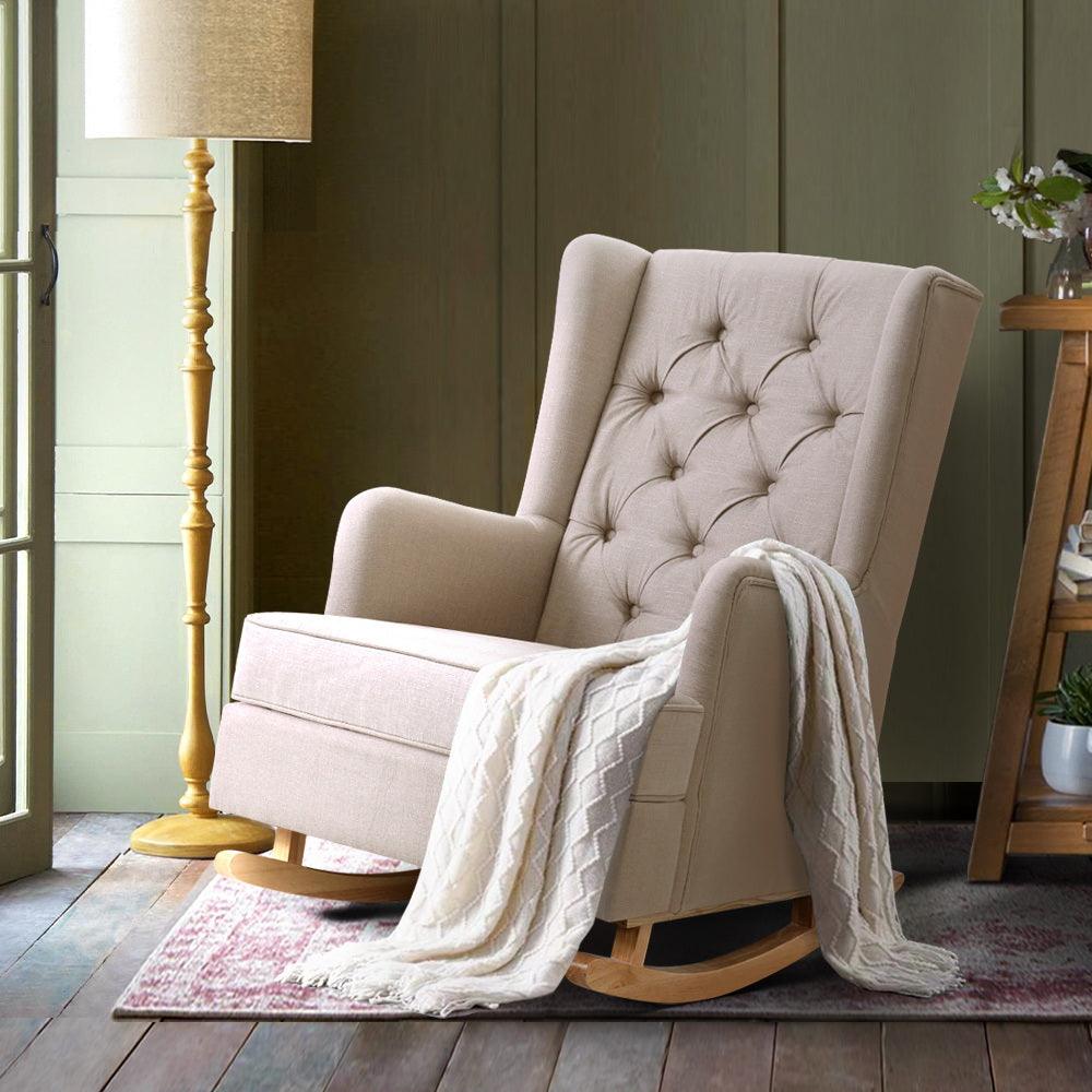 Buy Artiss Rocking Chair Armchair Linen Fabric Beige Gaia discounted | Products On Sale Australia