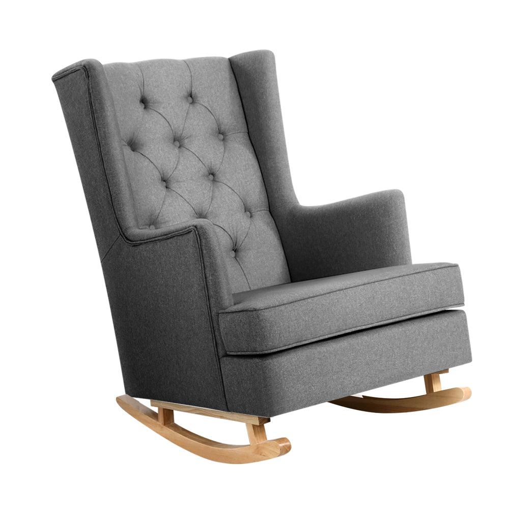 Buy Artiss Rocking Chair Armchair Linen Fabric Grey Gaia discounted | Products On Sale Australia