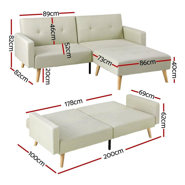 Buy Artiss Sofa Bed Ottoman 200CM Beige Faux Linen discounted | Products On Sale Australia