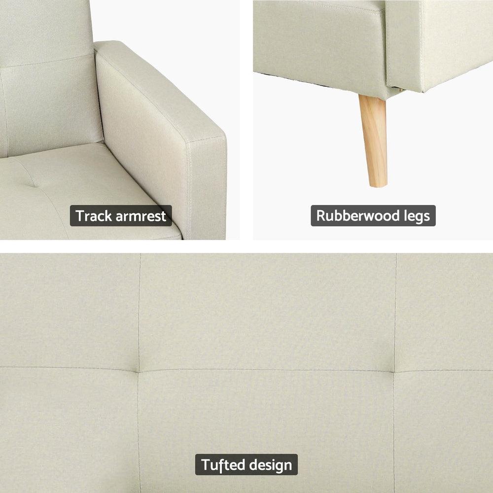 Buy Artiss Sofa Bed Ottoman 200CM Beige Faux Linen discounted | Products On Sale Australia