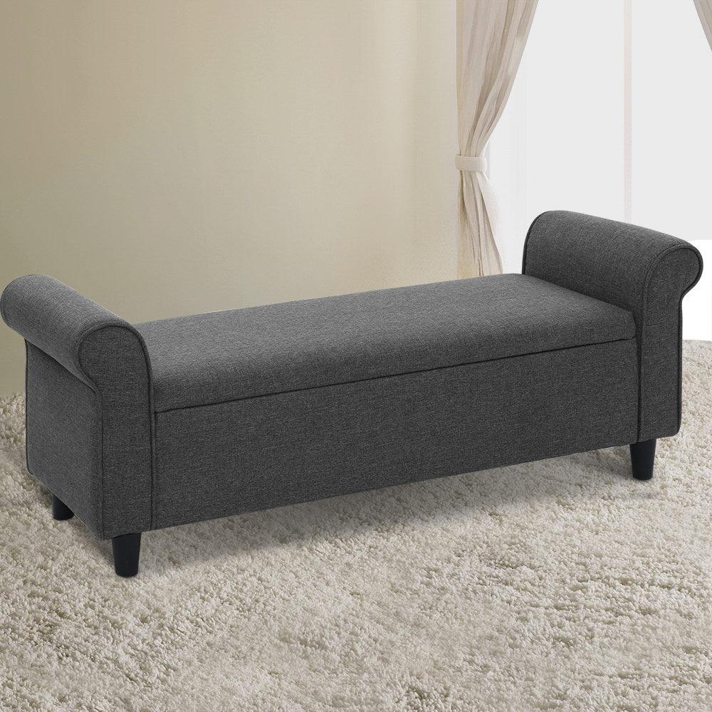 Buy Artiss Storage Ottoman Blanket Box 125cm Arm Linen Grey discounted | Products On Sale Australia