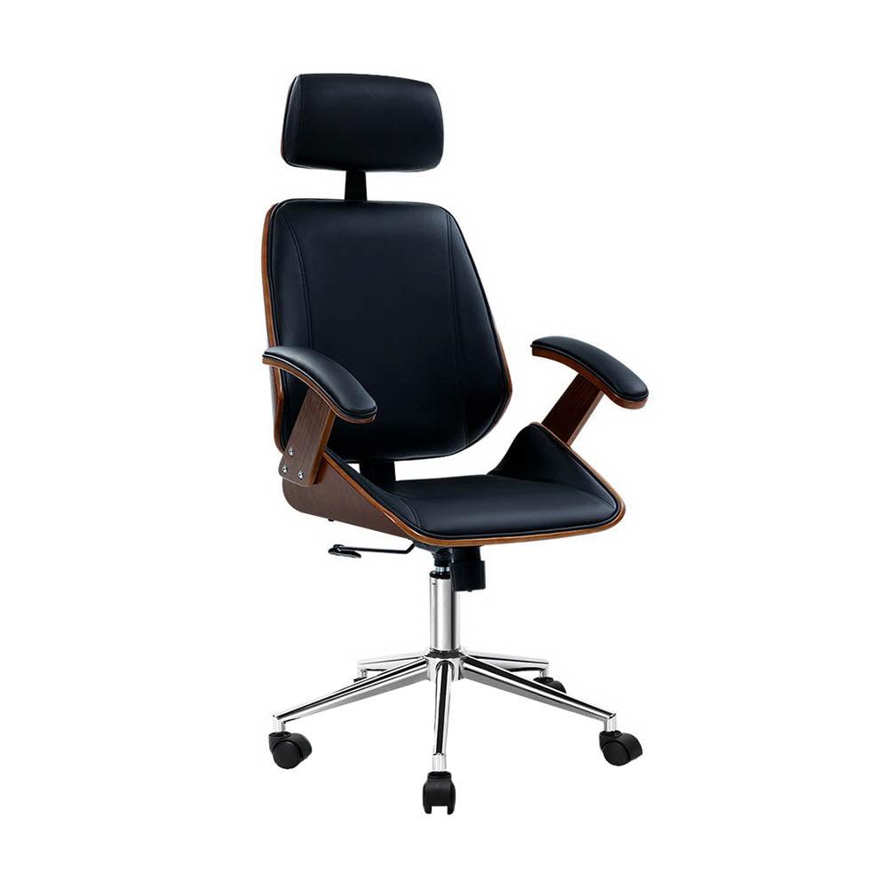 Buy Artiss Wooden Office Chair Leather Seat Black discounted | Products On Sale Australia