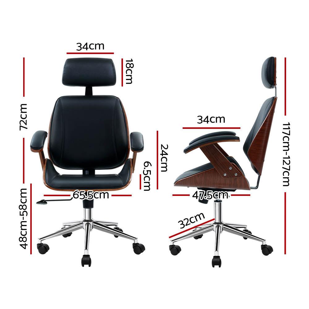 Buy Artiss Wooden Office Chair Leather Seat Black discounted | Products On Sale Australia