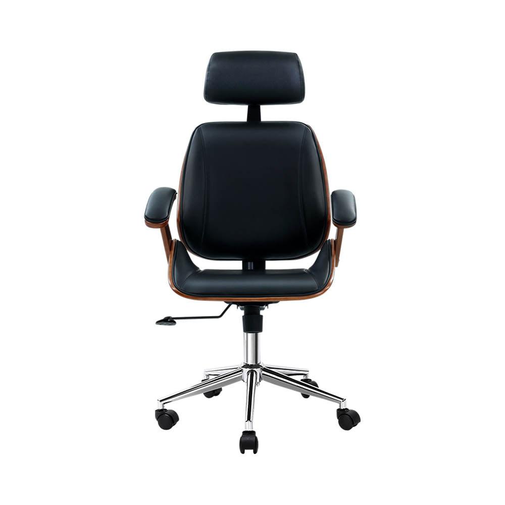 Buy Artiss Wooden Office Chair Leather Seat Black discounted | Products On Sale Australia