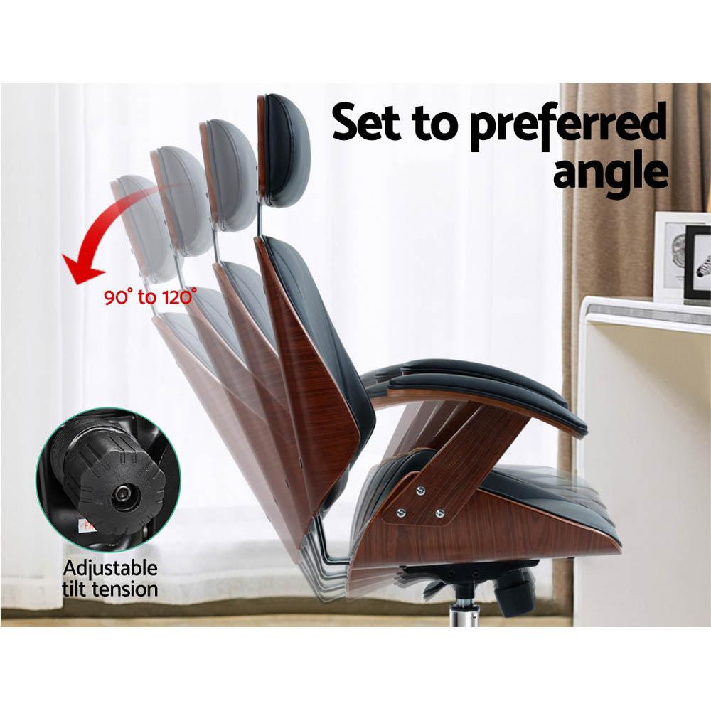 Buy Artiss Wooden Office Chair Leather Seat Black discounted | Products On Sale Australia